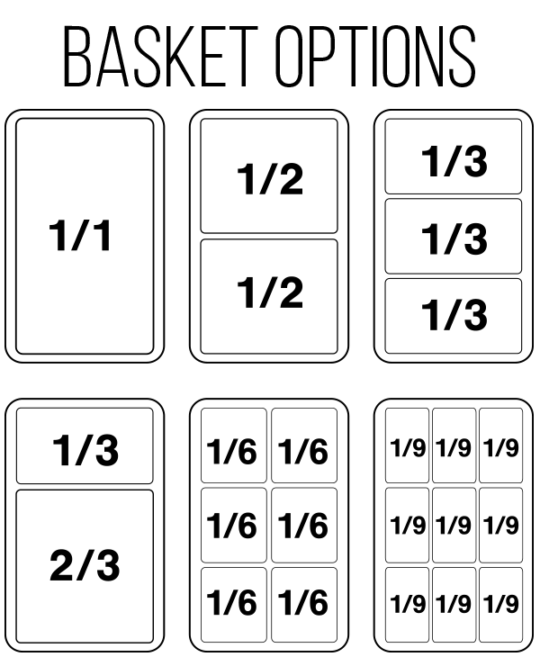 Examples of the different basket sizes to go with an Italiana FoodTech Pasta Cooker